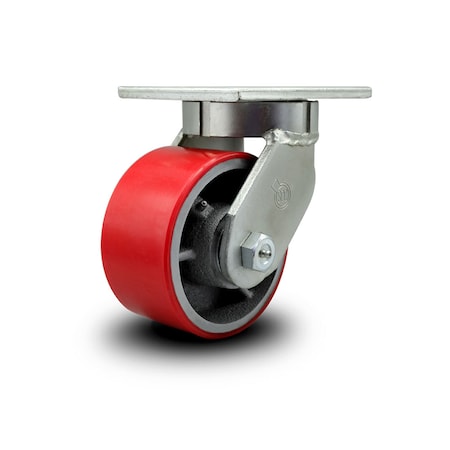 Service Caster 6 Inch Heavy Duty Red Poly on Cast Iron Wheel Swivel Caster with Swivel Lock SCC-KP92S630-PUR-RS-BSL